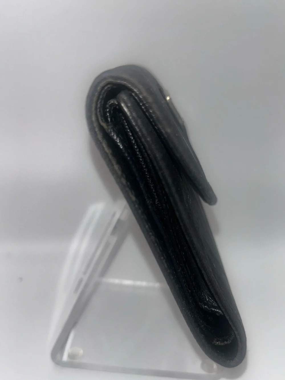 Prada Vintage Black Tessuto Nylon Saffiano Leather Trifold Wallet